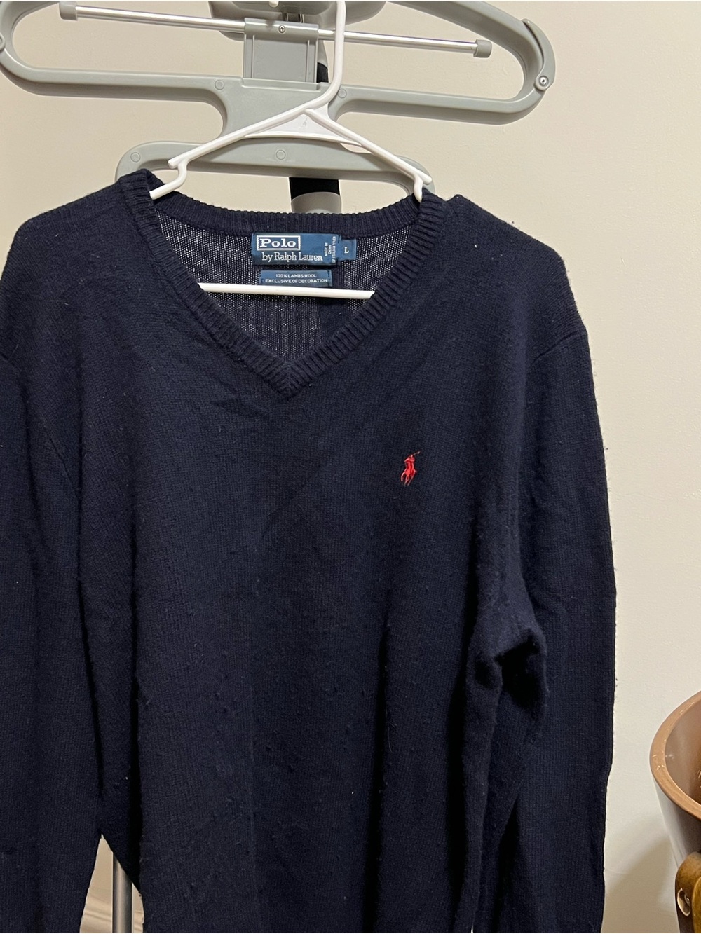 Ralph Lauren Navy V-Neck Sweater with Red Pony - Picture 5 of 6